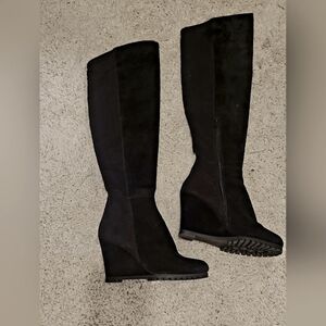 Black suede knee high boots